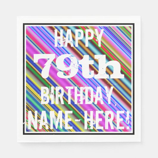 Serviette En Papier Vibrant, coloré 79e anniversaire + Nom personnalis (Devant)