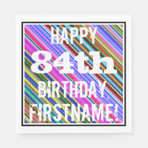 Serviette En Papier Vibrant, coloré 84ème anniversaire + Nom personnal