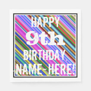 Serviette En Papier Vibrant, coloré 9e anniversaire + Nom personnalisé