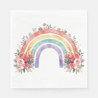 Serviette En Papier Vibrant Floral Rainbow Watercolor Birthday Party