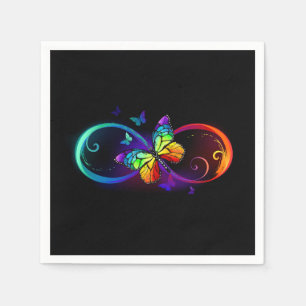 Serviette En Papier Vibrant infinity with rainbow butterfly on black