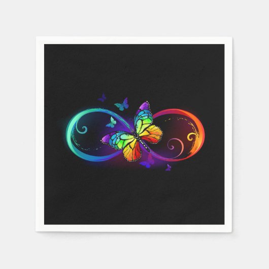 Serviette En Papier Vibrant infinity with rainbow butterfly on black (Devant)