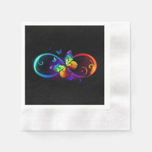 Serviette En Papier Vibrant infinity with rainbow butterfly on black