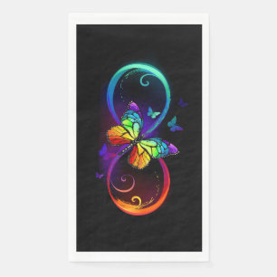 Serviette En Papier Vibrant infinity with rainbow butterfly on black