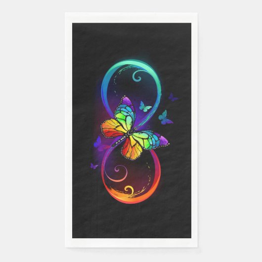Serviette En Papier Vibrant infinity with rainbow butterfly on black (Devant)