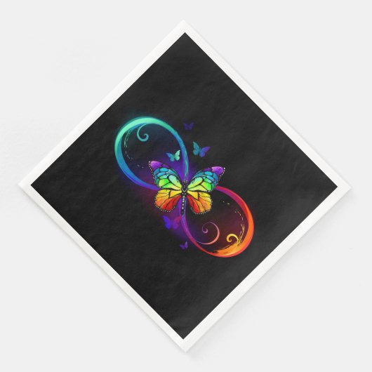 Serviette En Papier Vibrant infinity with rainbow butterfly on black (Coin)