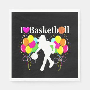 SERVIETTE EN PAPIER VIBRANT NOIR J'AIME LE PAPIER DE BASKETBALL NAPKIN