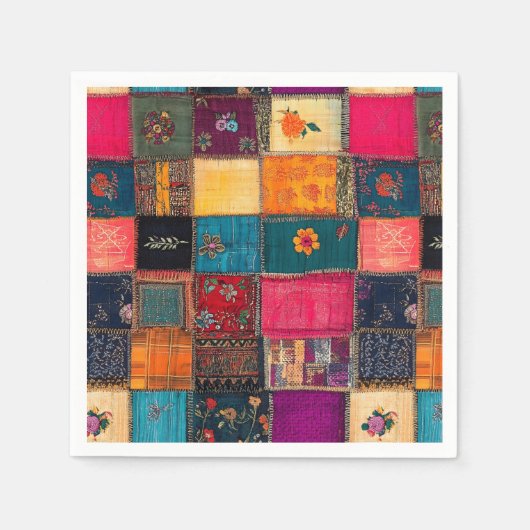 Serviette En Papier Vibrant Patchwork Quilt with Classic Florals (Devant)
