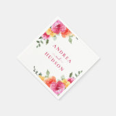Serviette En Papier Vibrant Pink Watercolor Floral Wedding (Coin)