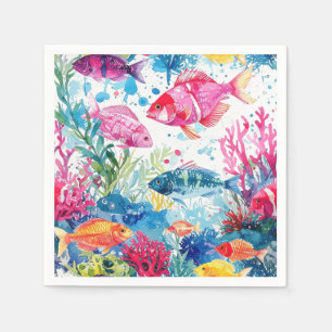 Serviette En Papier Vibrant poisson tropical Aquarelle Motif de la vie