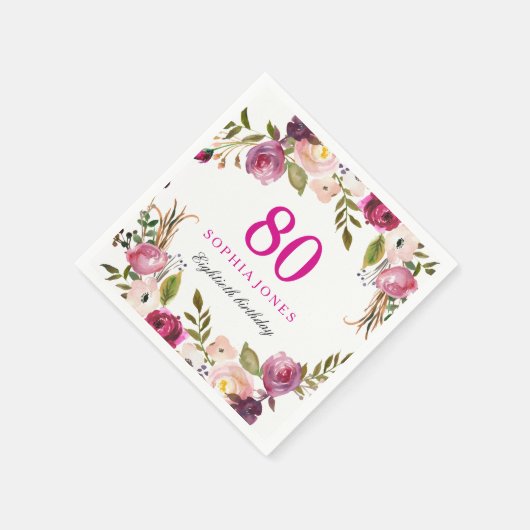 Serviette En Papier Vibrant rose botanique floral 80e fête d'anniversa (Coin)