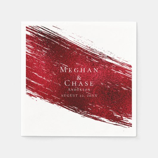 Serviette En Papier Vibrant rouge Faux Foil Paint Stroke (Devant)
