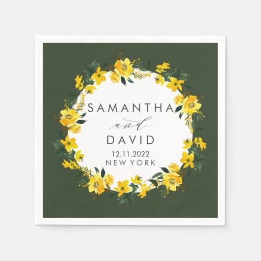 Serviette En Papier Vibrant vert jaune Mariage floral personnalisé (Devant)
