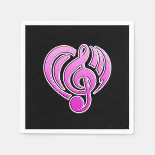 Serviette En Papier Vibrations Amour musical Coeur rose Note DJ