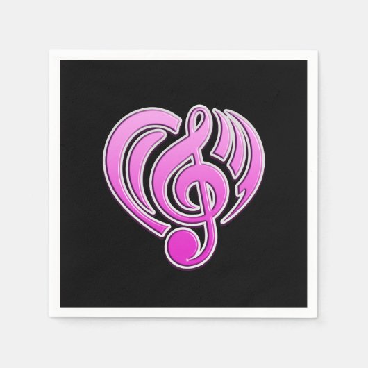 Serviette En Papier Vibrations Amour musical Coeur rose Note DJ (Devant)