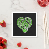 Serviette En Papier Vibrations Amour Musical Coeur Vert Musique Note D (En situation)