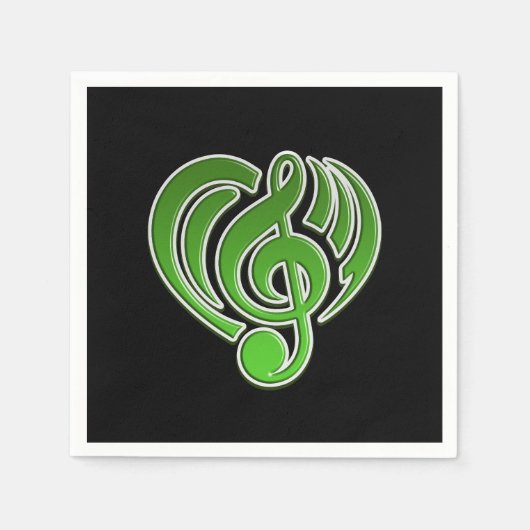 Serviette En Papier Vibrations Amour Musical Coeur Vert Musique Note D (Devant)