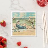 Serviette En Papier Victorian Beach Swim Girl Ocean Summer Vacances (En situation)