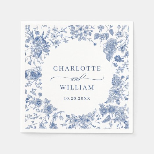 Serviette En Papier Victorian Dusty Blue French Garden Floral Mariage (Devant)