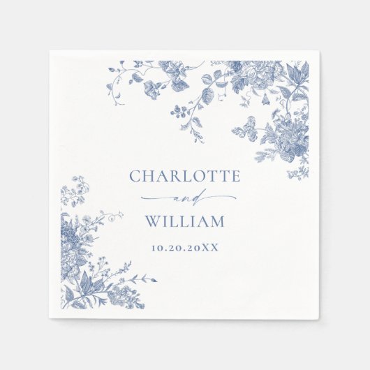 Serviette En Papier Victorian Dusty Blue French Garden Floral Mariage (Devant)