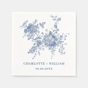 Serviette En Papier Victorian Dusty Blue French Garden Floral Mariage