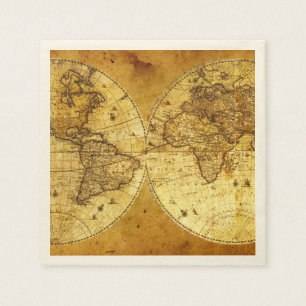 Serviette En Papier Vieille carte d'or du monde