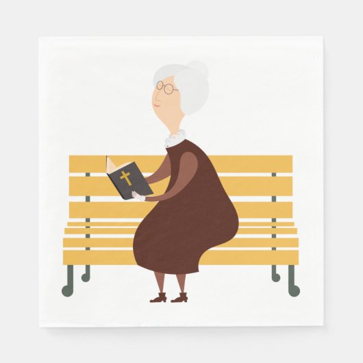 Serviette En Papier Vieille Femme Lectant La Bible (Devant)
