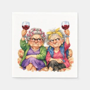 Serviette En Papier Vieilles Dames Excentriques avec du Vin Rouge
