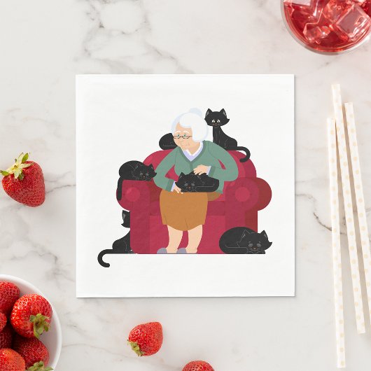 Serviette En Papier Vielle Dame de chat