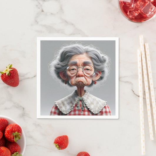 Serviette En Papier Vielle Dame grincheuse (En situation)