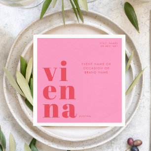 Serviette En Papier Vienne Autriche typographie rose rouge