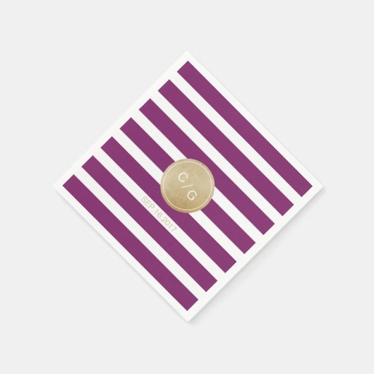 Serviette En Papier Viennoiserie rayures simple mariage moderne monogr (Coin)