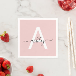 Serviette En Papier Vierge rose moderne Script Girl Monogramme Nom