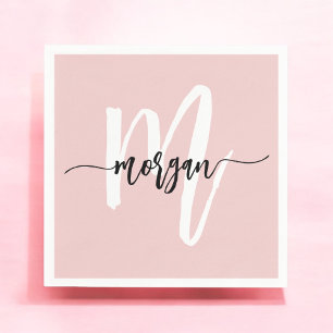 Serviette En Papier Vierge rose moderne Script Girl Monogramme Nom