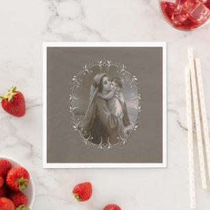 Serviette En Papier Vierge vintage et enfant avec cadre argenté