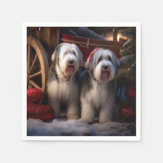 Serviette En Papier Vieux anglais Cheepdog Snowy Sleigh Décor de Noël (Devant)