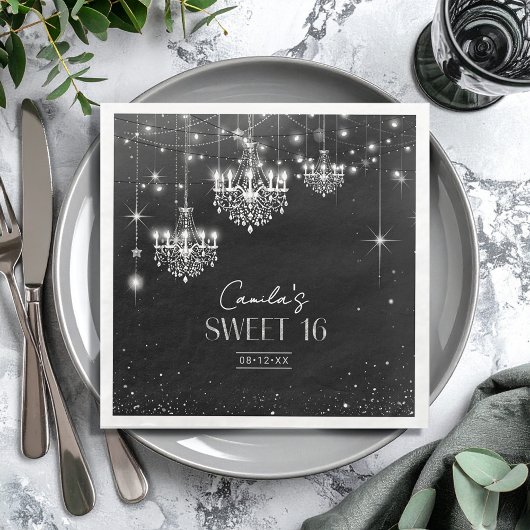 Serviette En Papier Vieux Hollywood B & W Chandeliers Sweet 16 ID1108