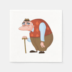 Serviette En Papier Vieux Homme Avec Une Canne