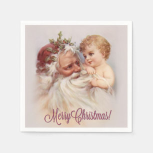 Serviette En Papier Vieux Monde Père Noël et ange