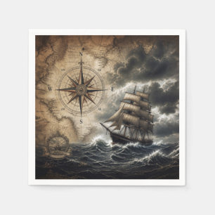 Serviette En Papier Vieux navire à voiles avec rose des vents