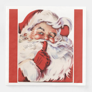 Serviette En Papier Vieux rouge gai vintage de Père Noël Shhh