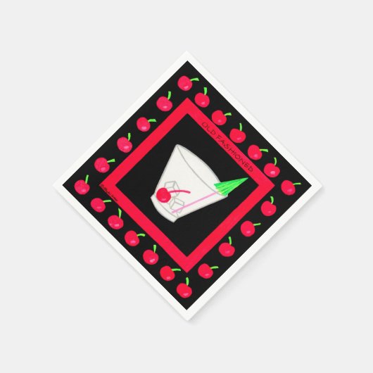 Serviette En Papier Vieux style rétro Boire Cerises rouges sur Noir (Coin)