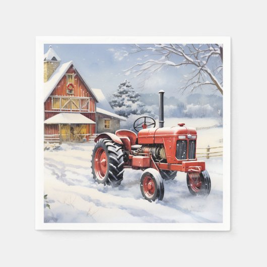 Serviette En Papier Vieux tracteur et grange Snown Ferme d'hiver Noël (Devant)
