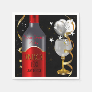 Serviette En Papier Vieux Vin Rouge Noir Or Argent
