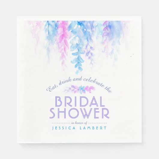 Serviette En Papier Vigne d'aquarelle fleurie bleu violet douche nupti (Devant)