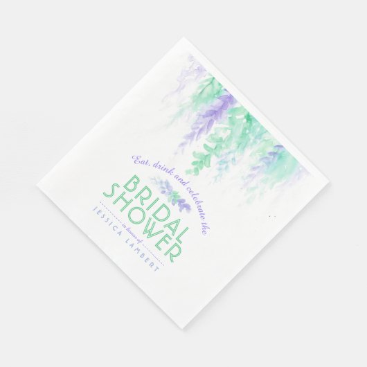Serviette En Papier Vigne d'aquarelle fleurie violet vert nuptiale (Coin)