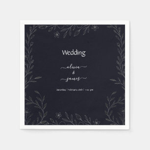 Serviette En Papier Vigne florale minimaliste moderne simple noir & bl