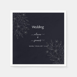 Serviette En Papier Vigne florale minimaliste moderne simple noir & bl