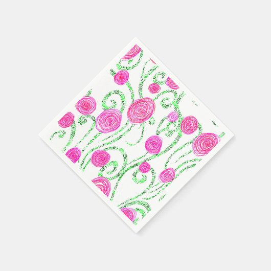 Serviette En Papier Vignes à fleurs roses et vertes (Coin)