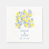Serviette En Papier Vignes bleu et jaune citron mariage (Devant)
